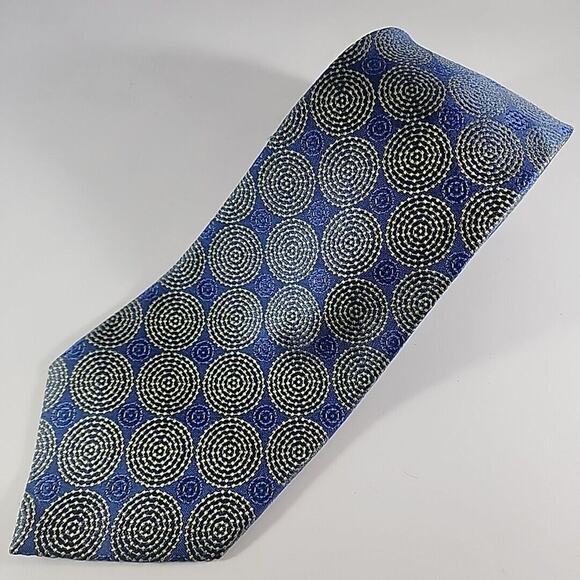 Oleg Cassini Silk Necktie, Green & Blue Circle Pattern - Like New - Picture 4 of 4